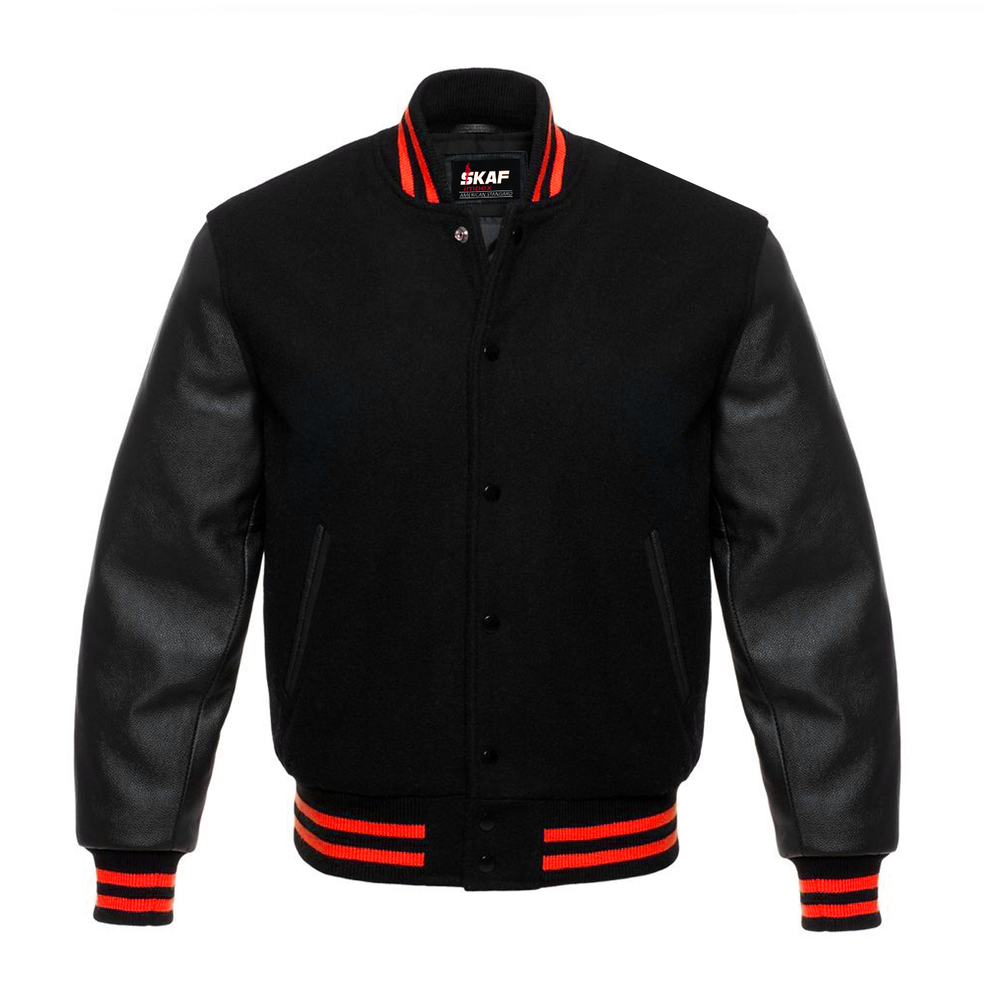 Letterman Varsity Jacket Wool & Real Leather Black/Red Lines – SKAF IMPEX