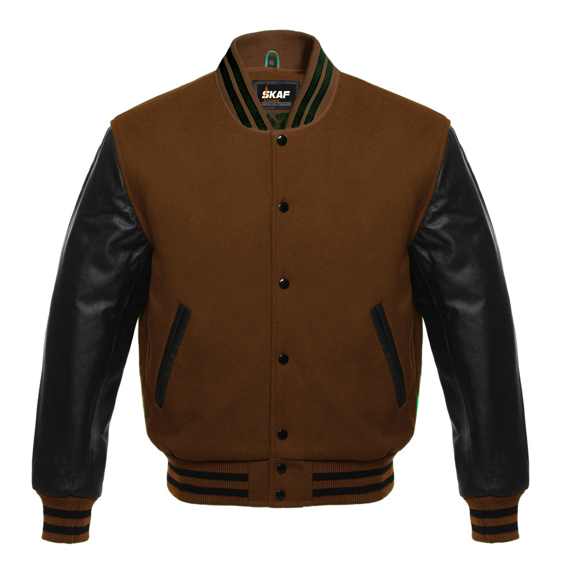 Varsity Letterman Solid Black wool Genuine Leather Sleeves bomber college  Jacket