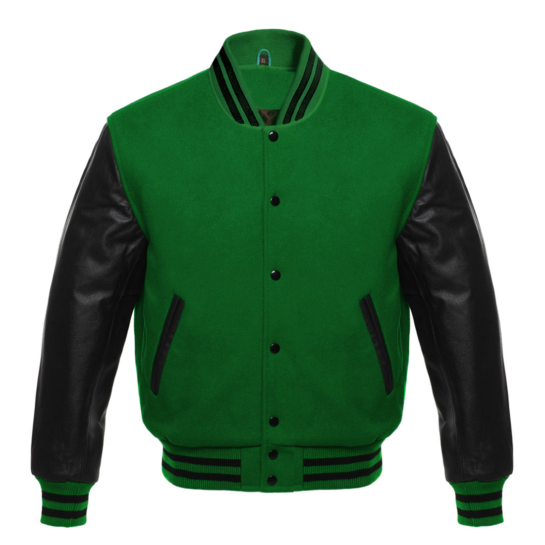 Letterman Varsity Jacket Wool & Real Leather Forest Green/Black - SKAF ...