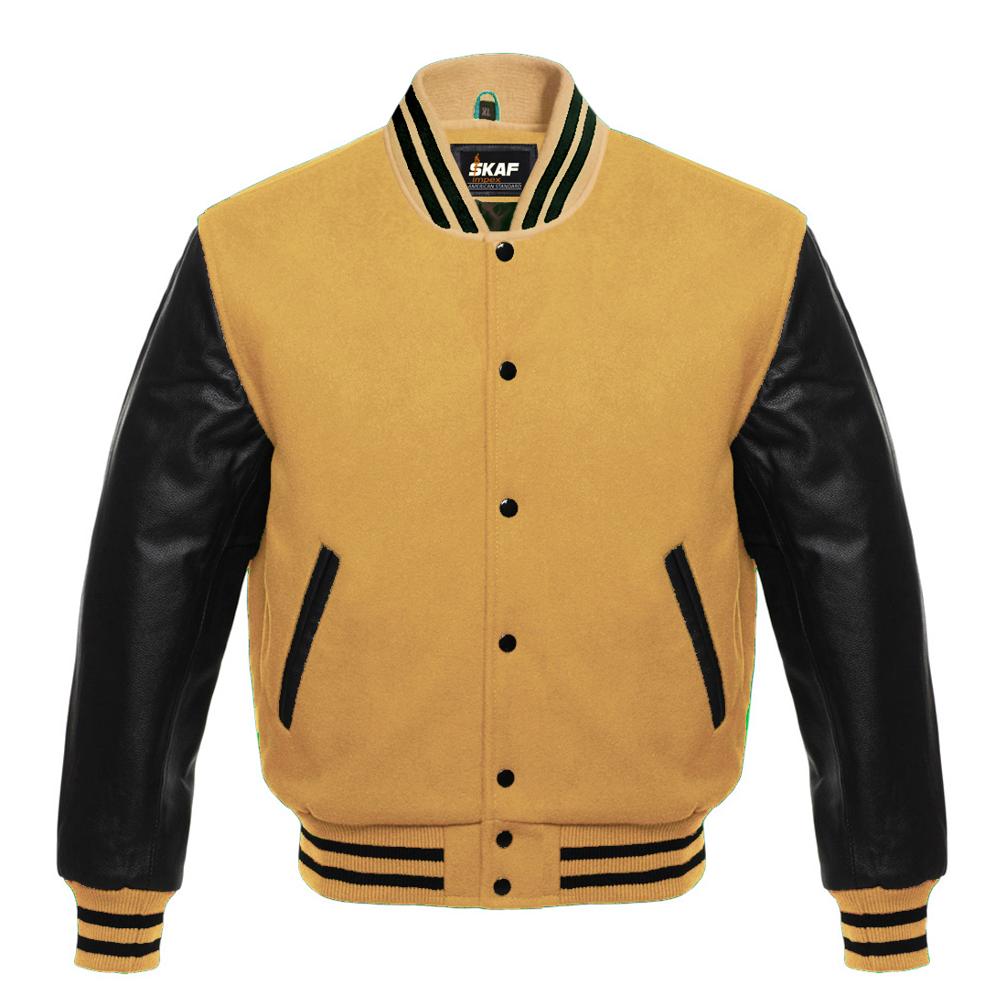 Black Wool & Gold Varsity Men's Letterman Baseball bomber Jacket