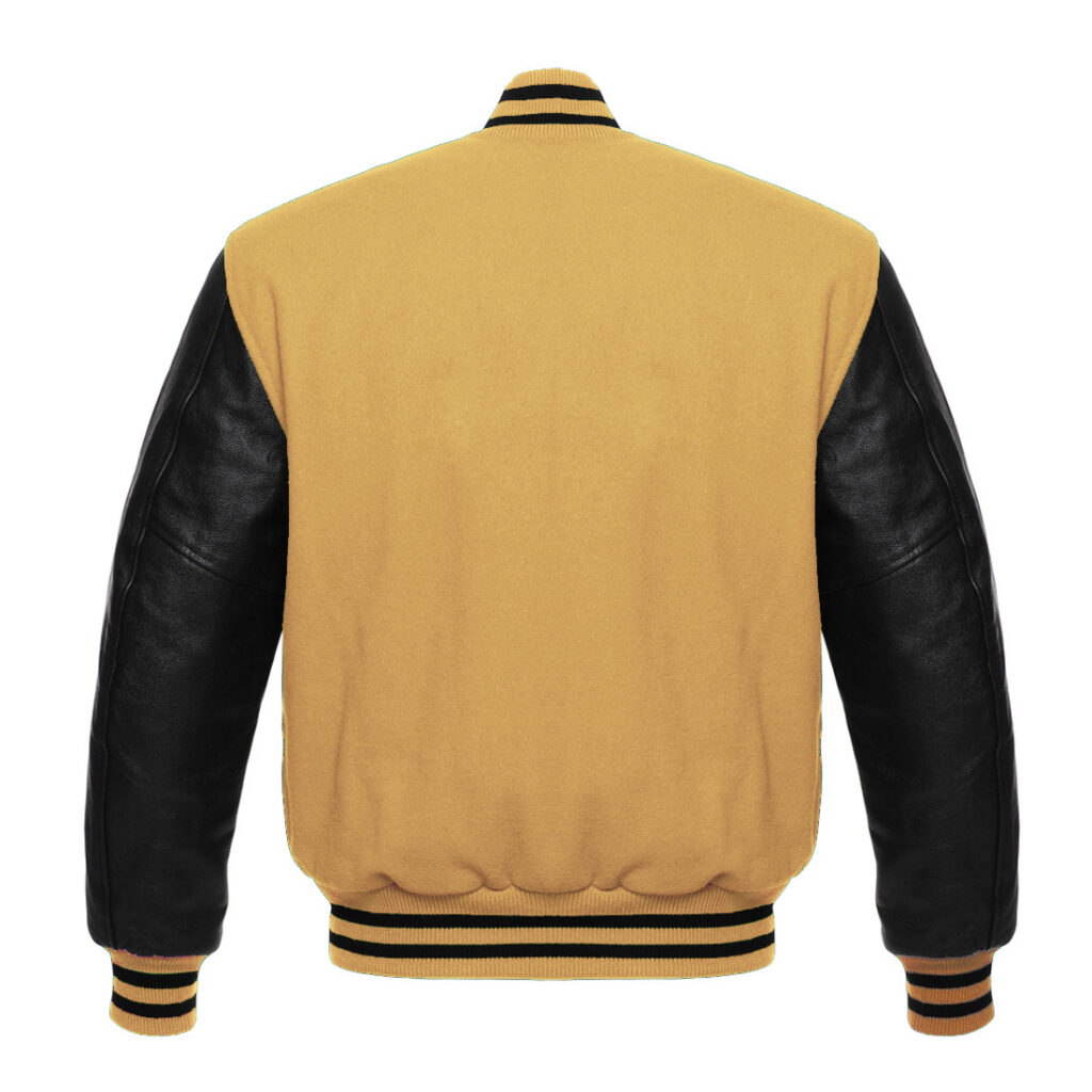 Letterman Varsity Jacket Wool & Real Leather Khaki/Black - SKAF IMPEX