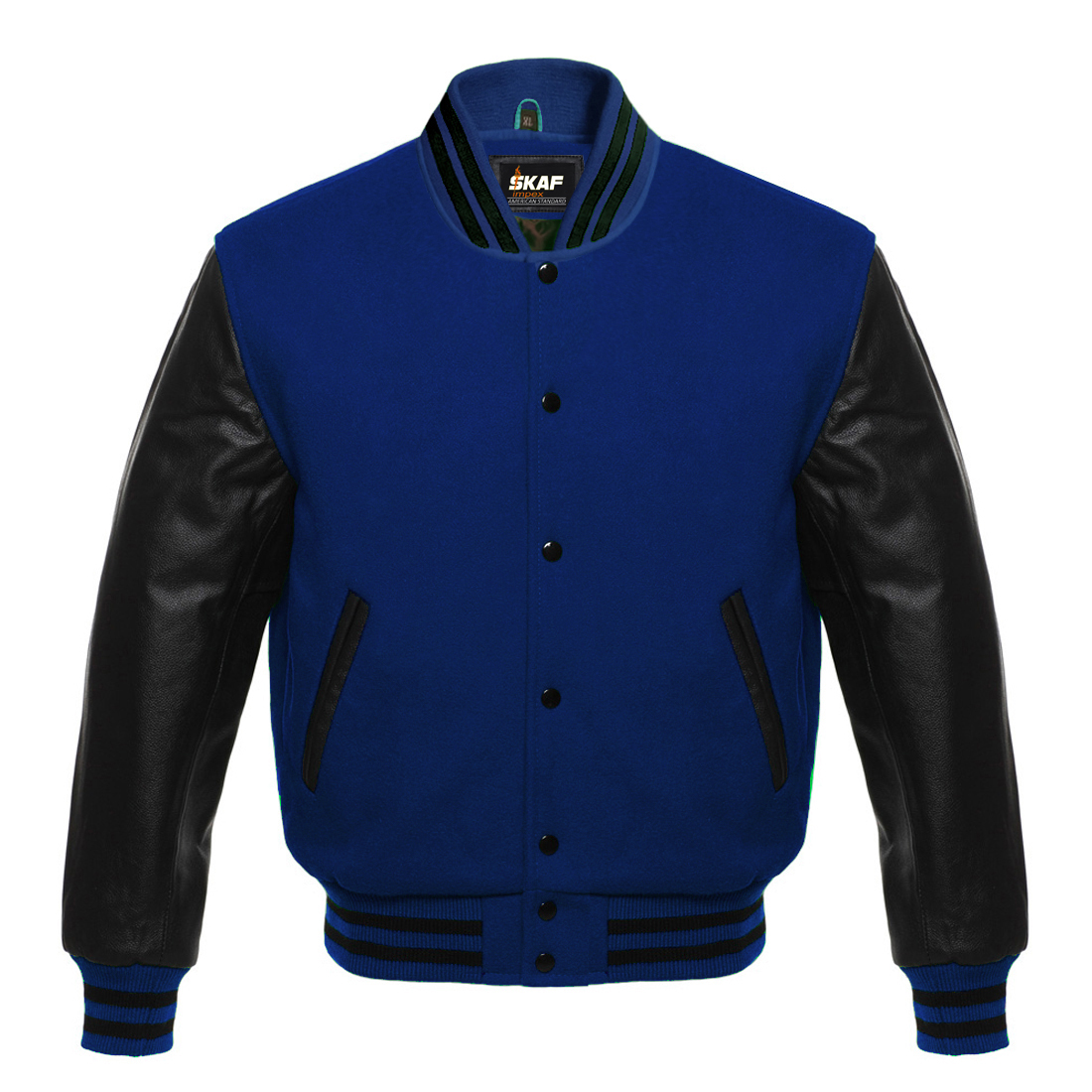 Letterman Varsity Jacket Wool & Real Leather Navy/Black - SKAF IMPEX