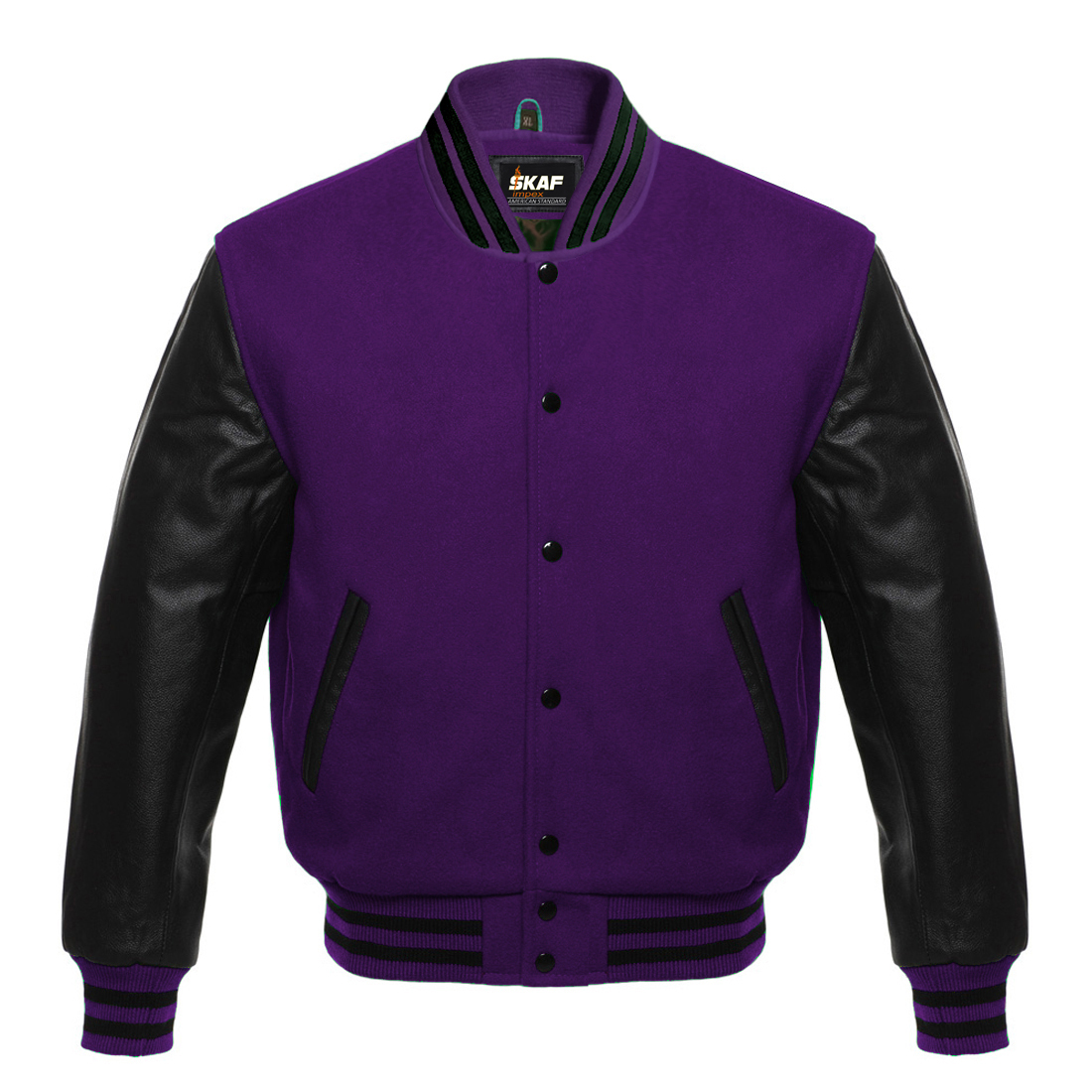 Letterman Varsity Jacket Wool & Real Leather Purple/Black - SKAF IMPEX