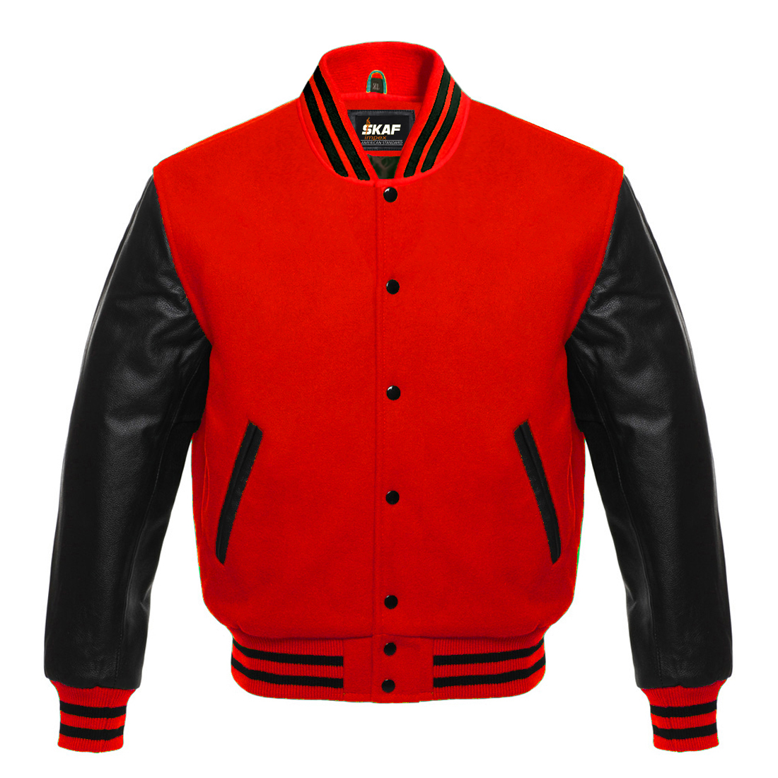 Letterman Varsity Jacket Wool And Real Leather Redblack Skaf Impex