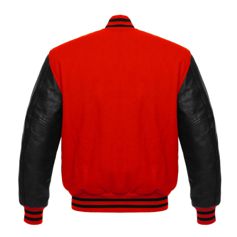 Letterman Varsity Jacket Wool & Real Leather Red/Black - SKAF IMPEX