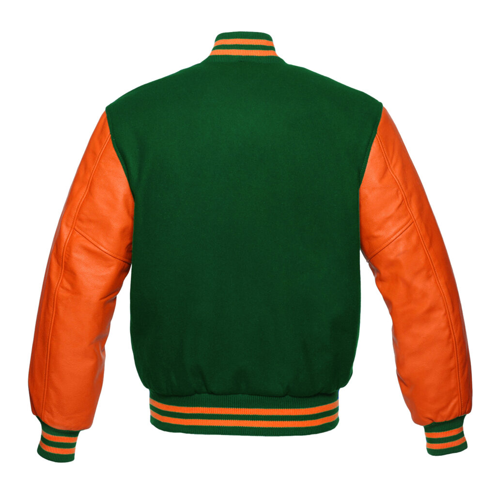 Letterman Varsity Jacket Wool & Real Leather Forest Green/Orange – SKAF ...
