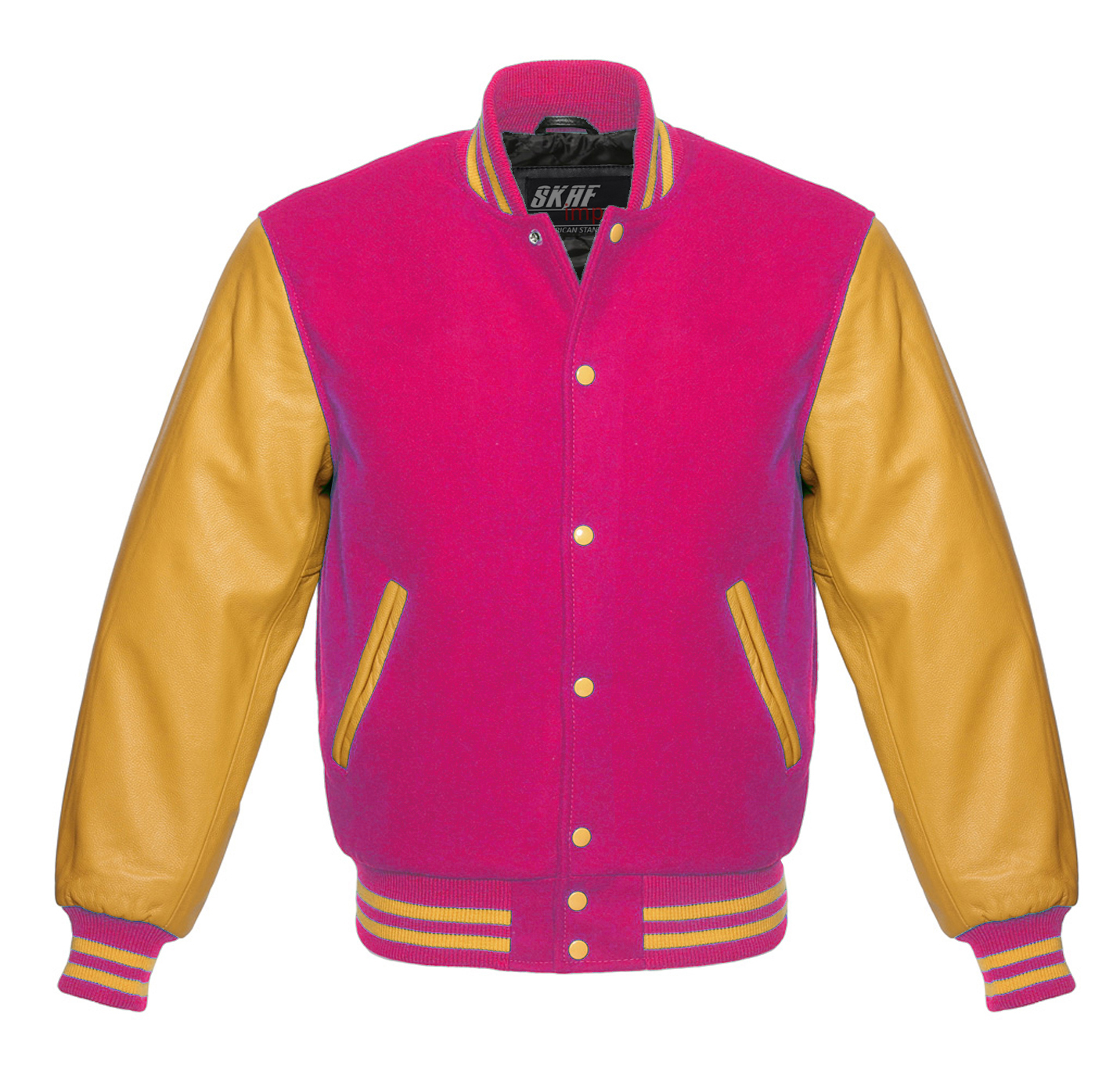 Letterman Varsity Jacket Wool & Real Leather Hot Pink/Gold – SKAF IMPEX