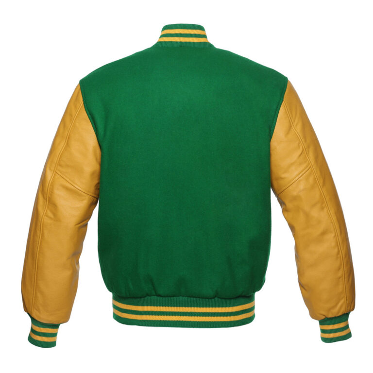 Letterman Varsity Jacket Wool & Real Leather Green/Gold - SKAF IMPEX