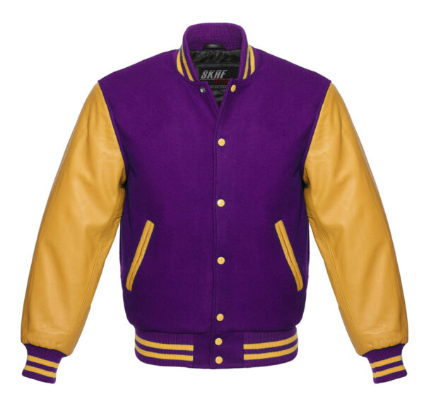 Letterman Varsity Jacket Wool & Real Leather Purple/Gold - SKAF IMPEX