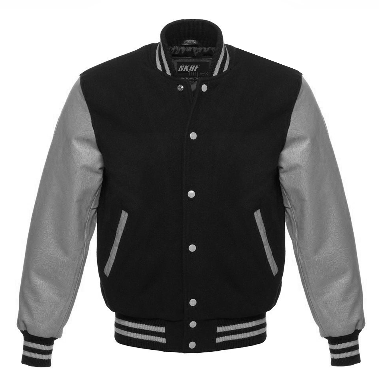 Letterman Varsity Jacket Wool & Real Leather Black/Gray – SKAF IMPEX