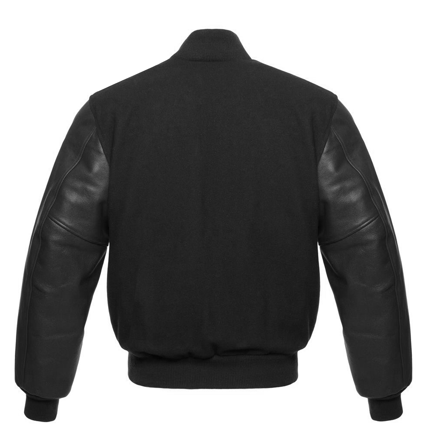 Letterman Varsity Jacket Wool & Real Leather Solid Black - SKAF IMPEX