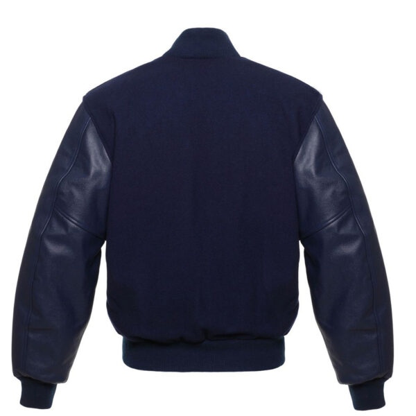 Letterman Varsity Jacket Wool & Real Leather Solid Navy - SKAF IMPEX
