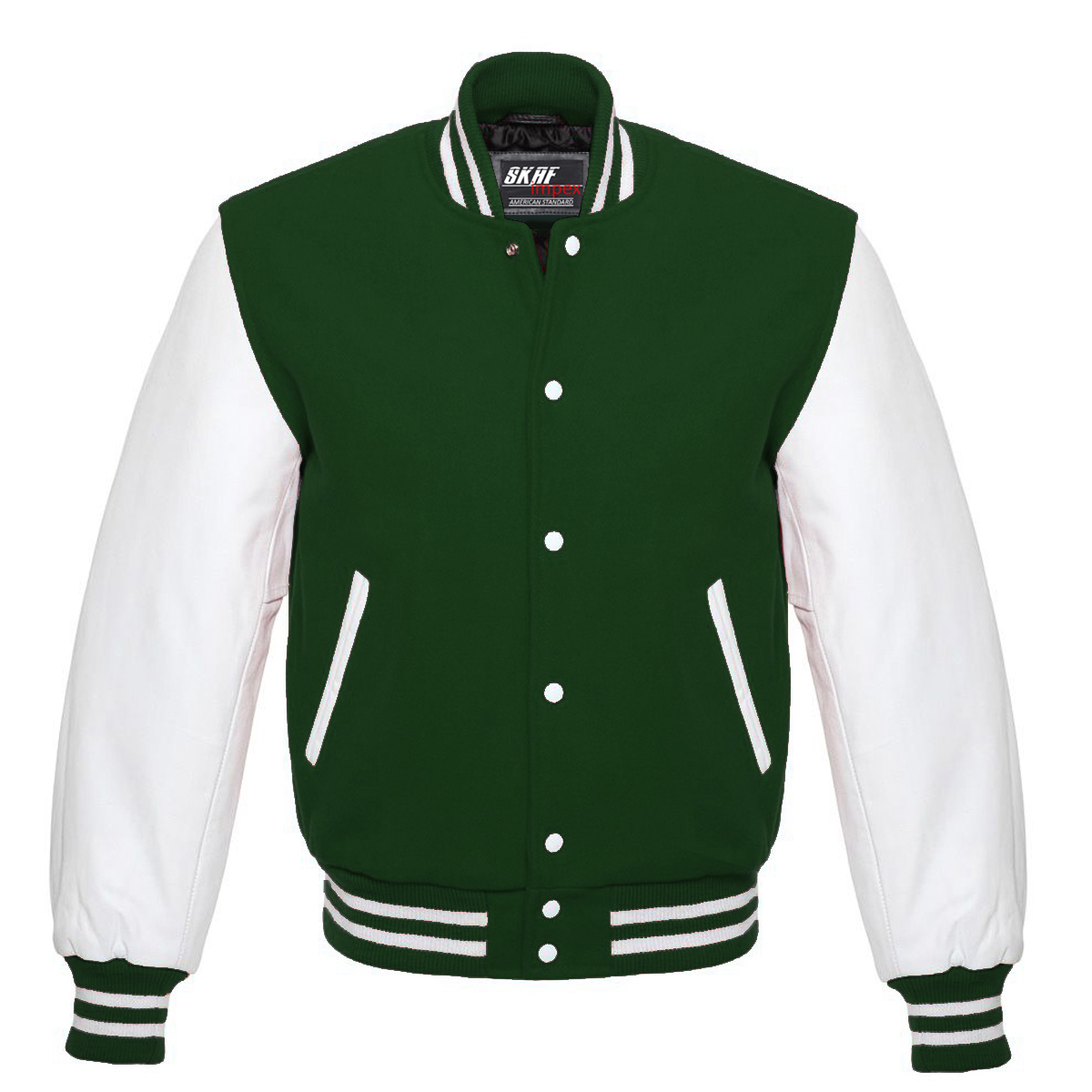 Letterman Varsity Jacket Wool & Real Leather Forest Green/White - SKAF ...
