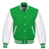 Letterman Varsity Jacket Wool & Real Leather Green/White