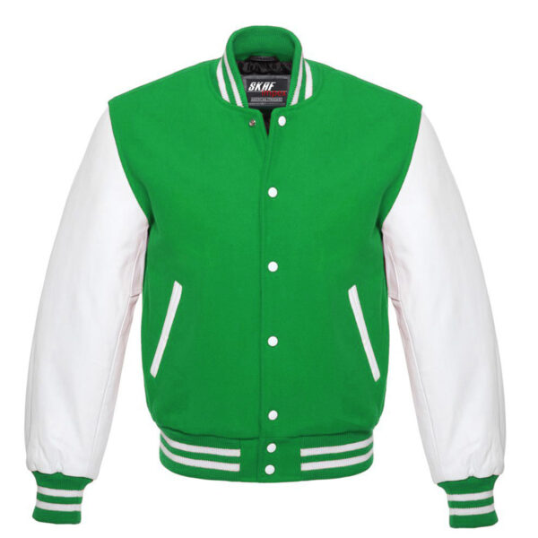 Letterman Varsity Jacket Wool & Real Leather Green/White