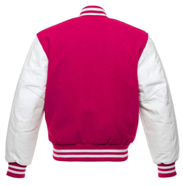 Letterman Varsity Jacket Wool & Real Leather Hot Pink/White - SKAF IMPEX
