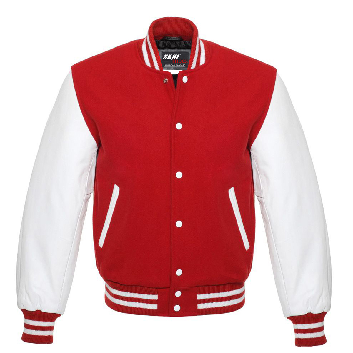 Letterman Varsity Jacket Wool & Real Leather Red/White - SKAF IMPEX