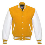 Letterman Varsity Jacket Wool & Real Leather Yellow/White