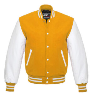 Letterman Varsity Jacket Wool & Real Leather Yellow/White