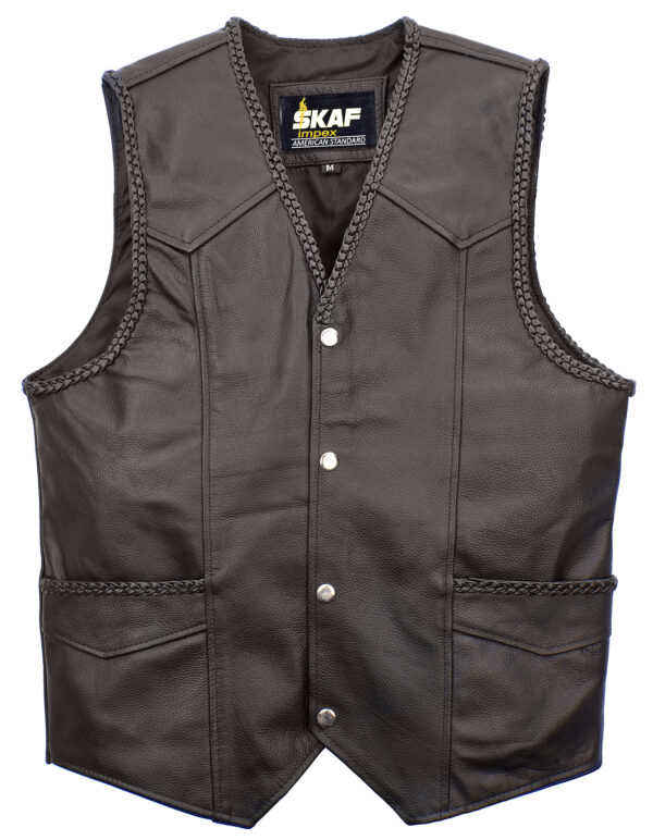 Men's Genuine Leather Classic Braid Waistcoat