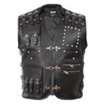 Men's Genuine Cow Leather Rocker Buckled Waistcoat R2