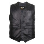 Men Classic Motorcycle Biker Black Genuine Cowhide leather waistcoat vest Button S15