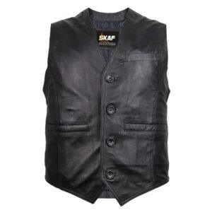 Men Classic Motorcycle Biker Black Genuine Cowhide leather waistcoat vest Button S15
