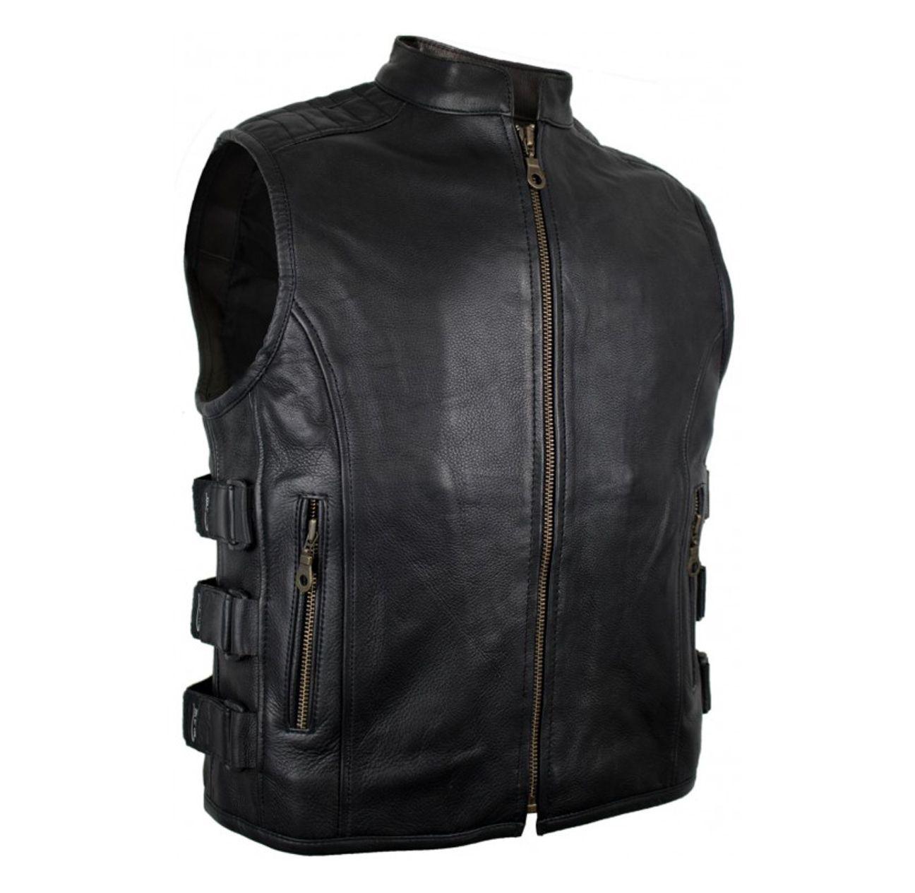Men’s Genuine Cow Leather SWAT Bulletproof Style Motorcycle Waistcoat