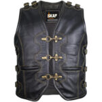 Men's Genuine Cow Leather Zipper Rocker Buckled Antique Vintage Waistcoat S5