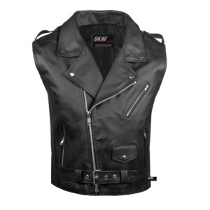 Men's Genuine Cowhide Leather Motorcycle Zipper Waistcoat S1