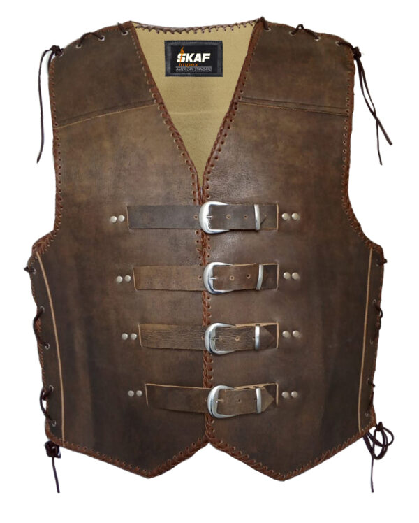 Men's Motorcycle Motorbike Heavy Duty 3mm Thick Leather Club Vest Waistcoat S50