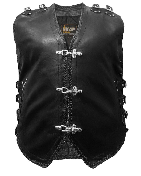 Men's Genuine Cow Leather Heavy Zipper Rocker Biker Waistcoat Motorcycle Vest S9