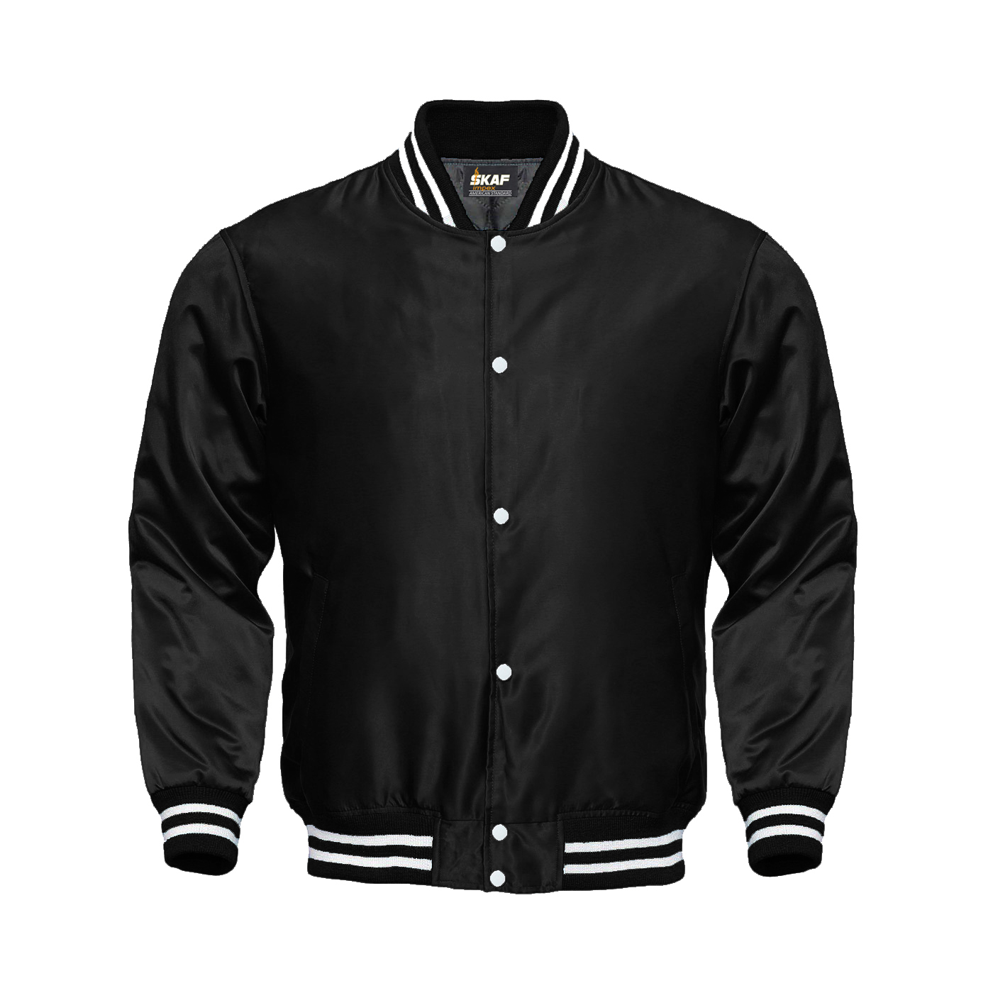 Light Weight Satin Bomber Varsity Jacket – Black – SKAF IMPEX