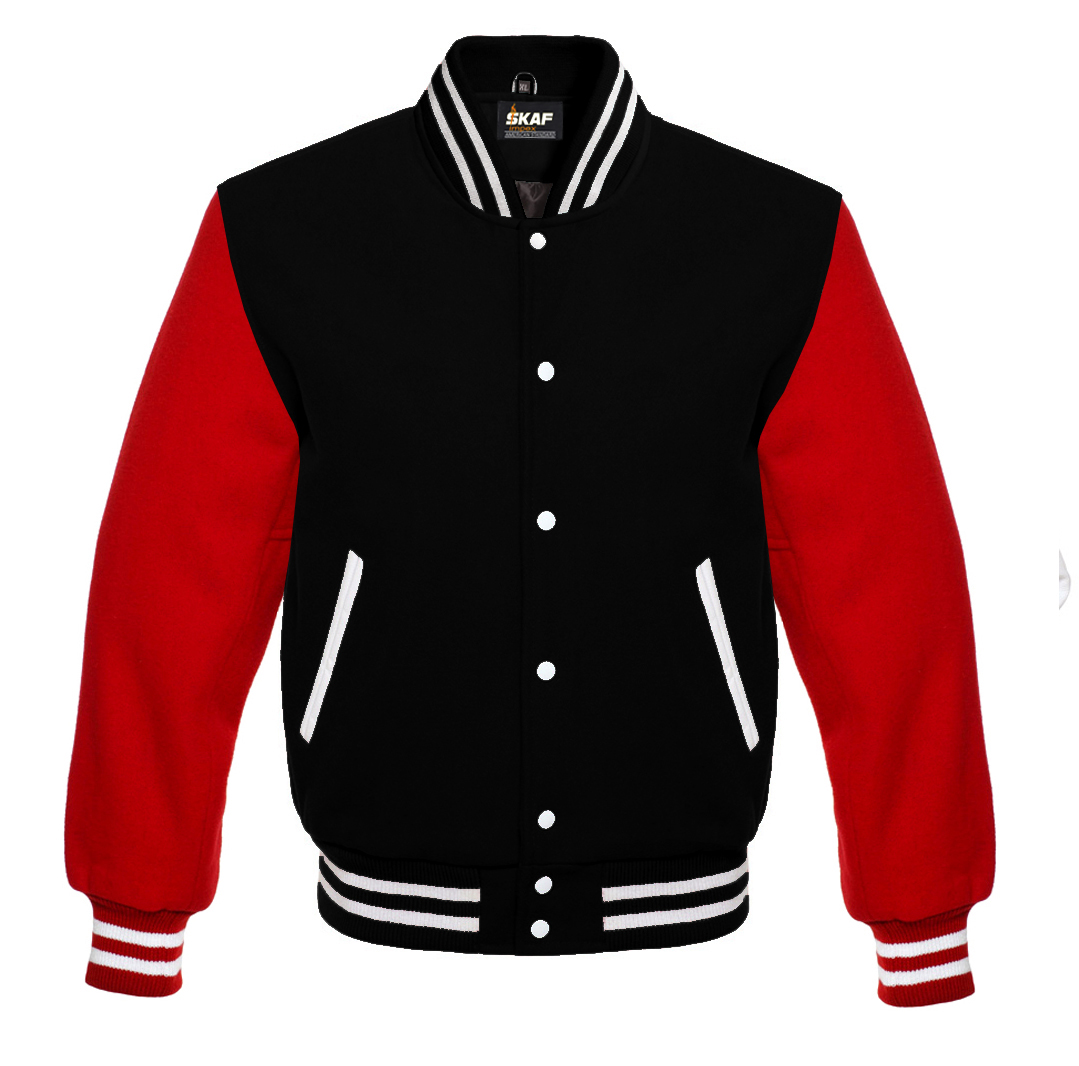 Letterman Varsity Jacket All Wool Black/Red - SKAF IMPEX