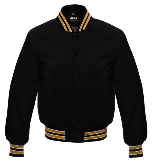 Letterman Varsity Jacket All Wool Black/Gold/White - SKAF IMPEX