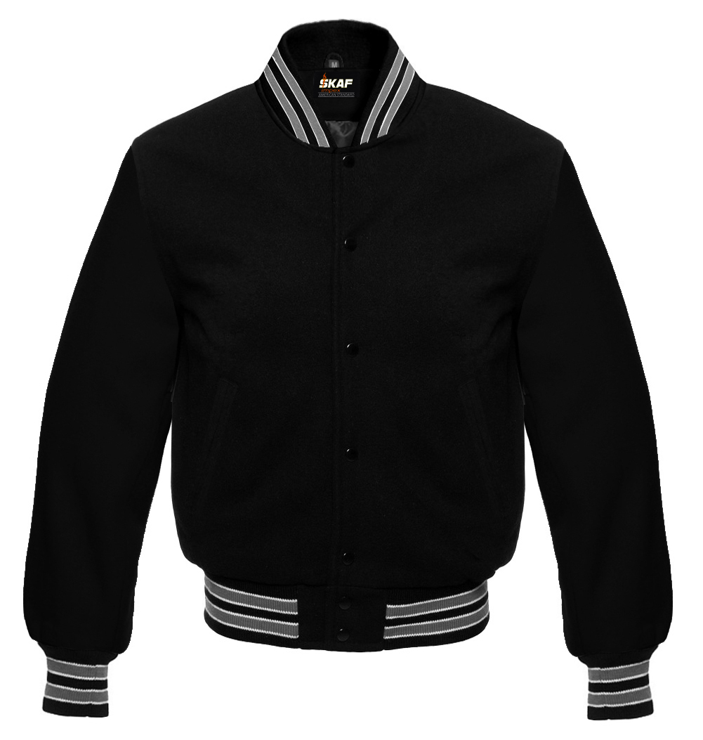 Letterman Varsity Jacket All Wool Black/Gray/White - SKAF IMPEX