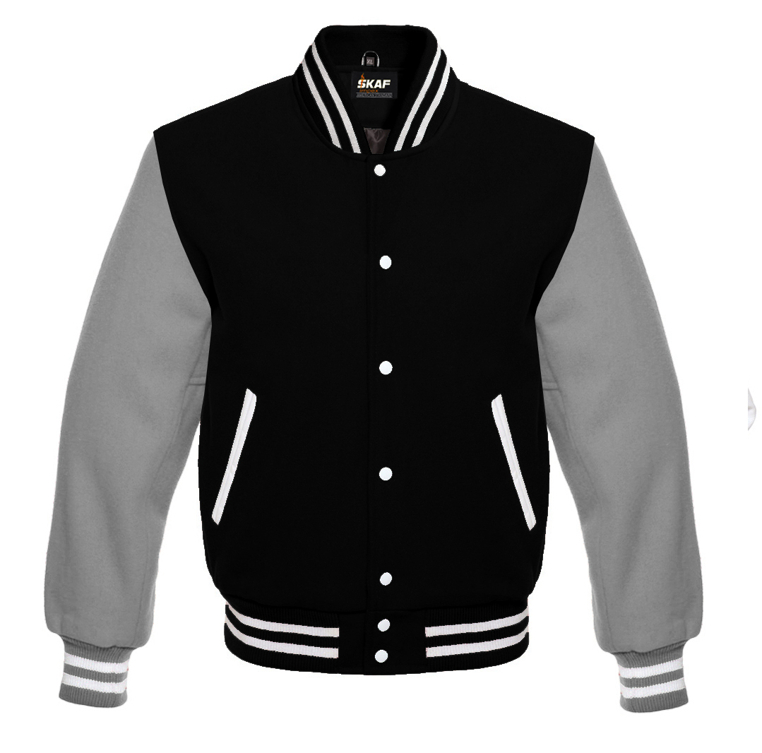 Letterman Varsity Jacket All Wool Black/Gray - SKAF IMPEX