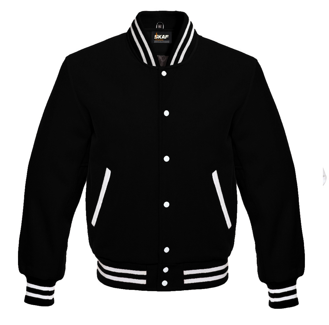 Letterman Varsity Jacket All Wool Black/White Lines - SKAF IMPEX