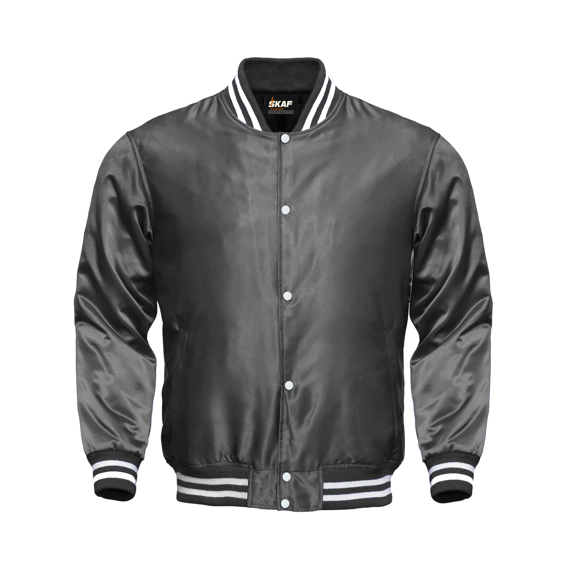 Light Weight Satin Bomber Varsity Jacket - Dark Gray - SKAF IMPEX