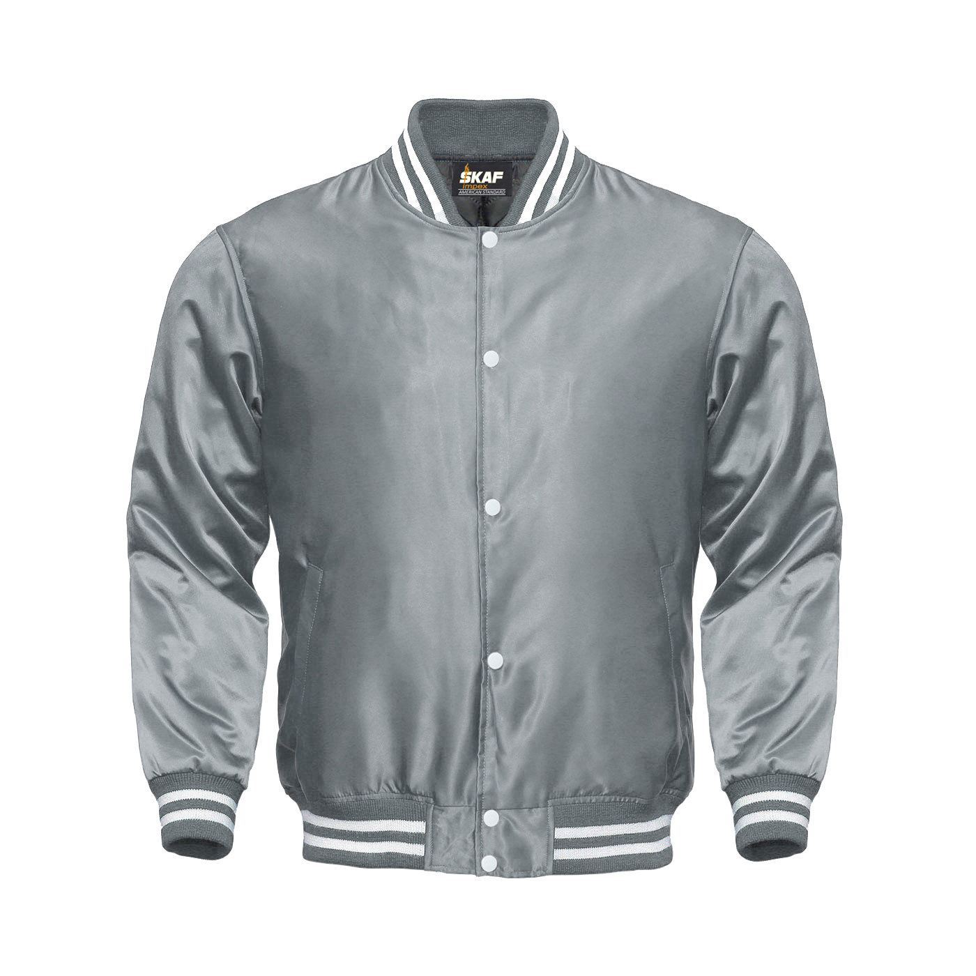 Light Weight Satin Bomber Varsity Jacket - Gray - SKAF IMPEX