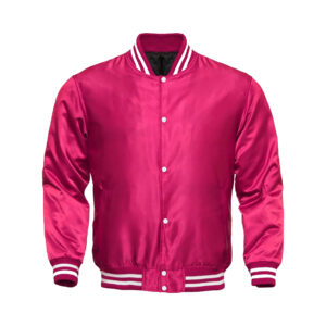 Light Weight Satin Bomber Varsity Jacket - Hot Pink