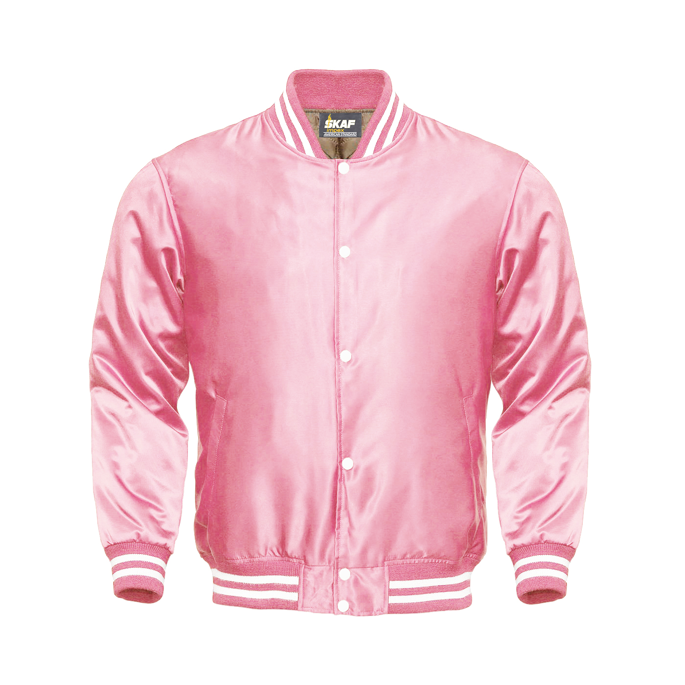 Light Weight Satin Bomber Varsity Jacket - Pink - SKAF IMPEX