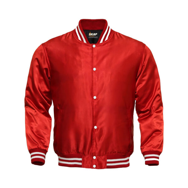 Light Weight Satin Bomber Varsity Jacket - Red