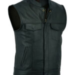 MEN'S LEATHER WAISTCOAT MOTORCYCLE BLACK SONS OF ANARCHY "CUT OFF" BIKER VEST