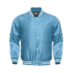 Light Weight Satin Bomber Varsity Jacket - Sky Blue