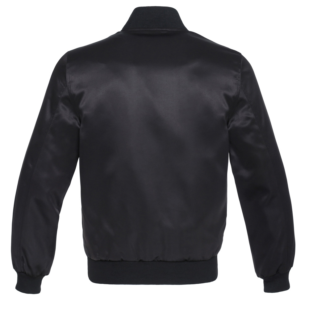 Light Weight Satin Bomber Varsity Jacket – Solid Black – SKAF IMPEX