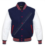 Letterman Baseball Varsity Jacket Wool & Real Leather Navy/White/Red