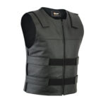 Men's Bullet Proof style Leather Motorcycle Vest bikers Tactical waistcoat SWAT S1-Black