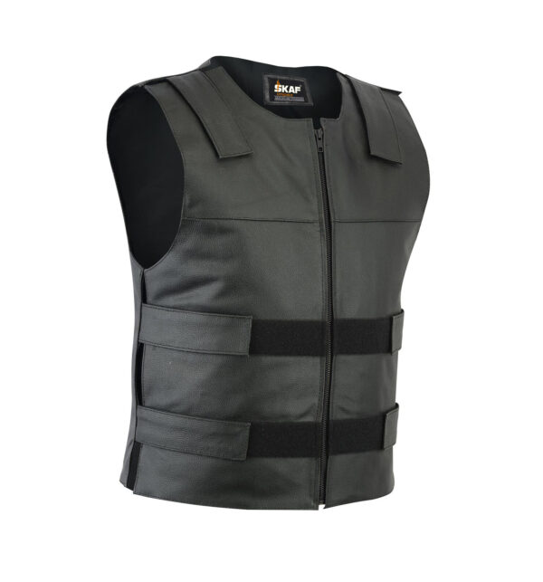 Men's Bullet Proof style Leather Motorcycle Vest bikers Tactical waistcoat SWAT S1-Black