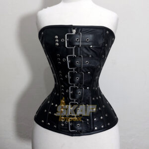 Studded Buckled Leather Overbust Corset C16L